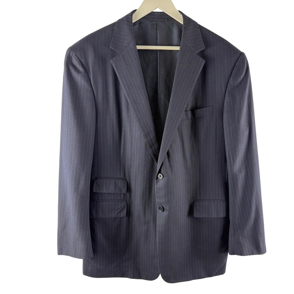 Ralph Lauren Purple Label Mens 44R Navy Pinstripe‎ Wool Blazer Jacket Handmade